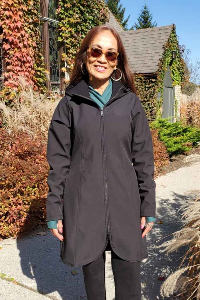Hooded, long length waterproof and Windproof, fleece lined jacket black