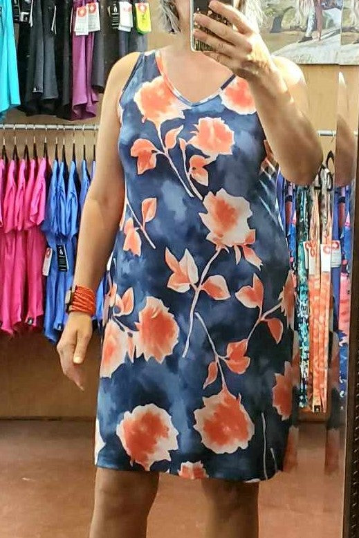 Print Tank Dress Orange Floral