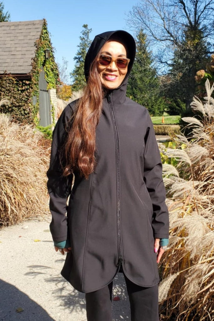 Hooded, long length waterproof and Windproof, fleece lined jacket black