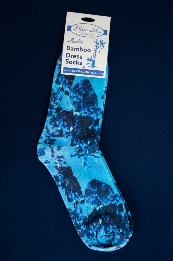 Soft antibacterial bamboo socks blue abstract pattern
