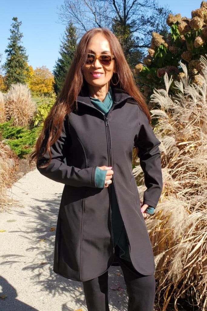 Hooded, long length waterproof and Windproof, fleece lined jacket black