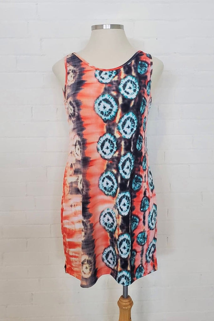 Print Tank Dress Coral Aztec
